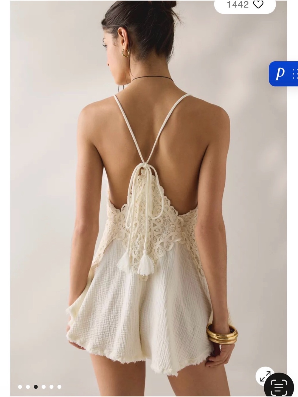 Kimchi Blue Cream Crochet-Trim Gauze Romper - Picture 2 of 5